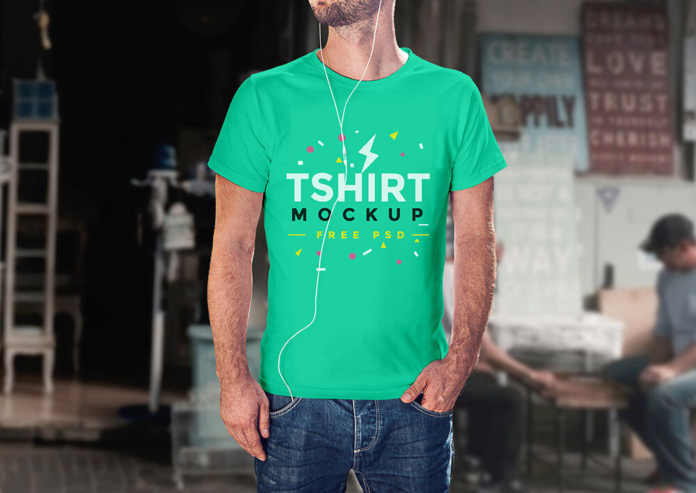 Front View of Standing Woman with T-shirt Mockup (FREE) - Resource Boy