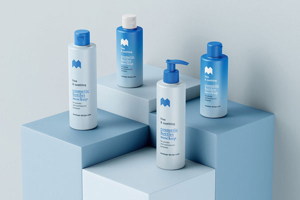 Standing Cosmetic Bottles Mockup with Package Box FREE PSD