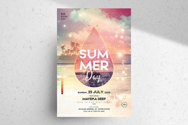 Summer Beach Party Flyer Template Featuring a Giant Water Drop FREE PSD