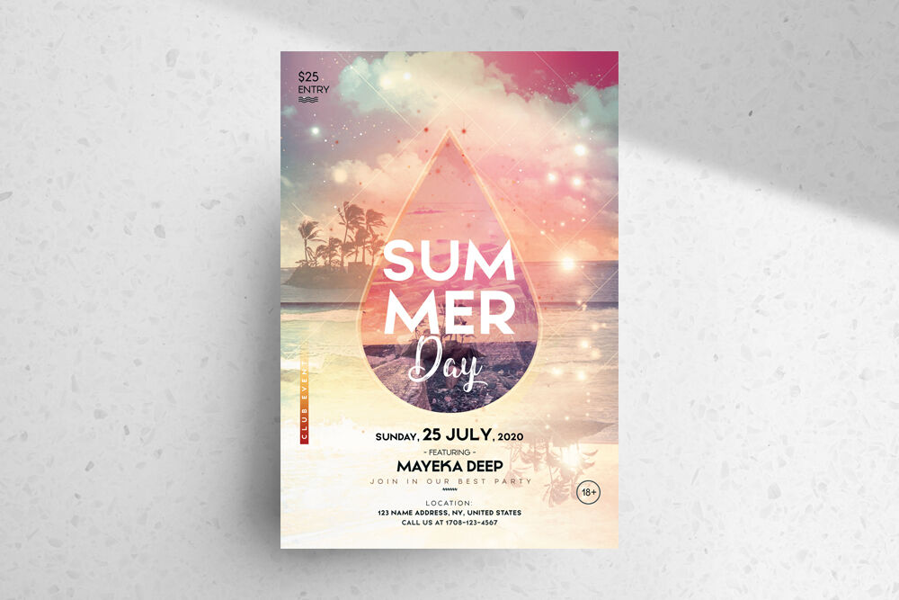 Summer Beach Party Flyer Template Featuring a Giant Water Drop FREE PSD