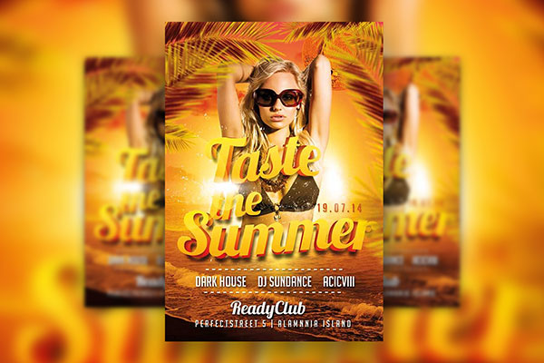 Summer Event Flyer on Sunset Background with Palm Leaves (FREE ...