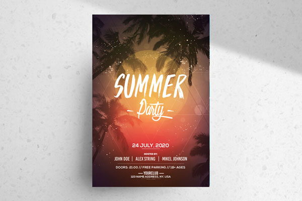 Summer Event Party Flyer with Palm Tree Layout FREE PSD