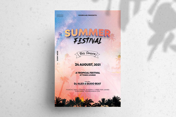 Summer Festival Flyer Template Featuring a Fanciful Scenery FREE PSD