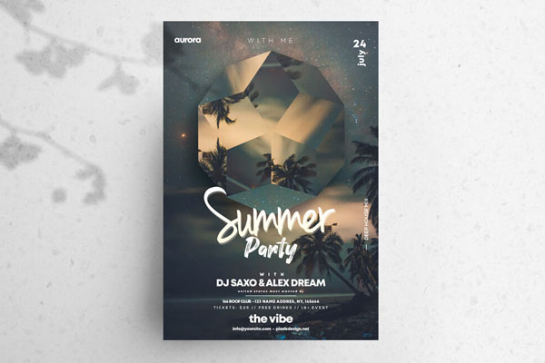 Summer Night Event Party Flyer at the Beach FREE PSD