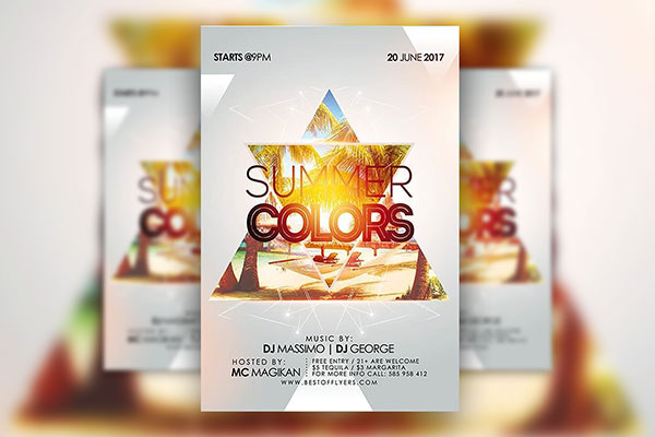Summer Party Flyer Template Featuring Two Triangles FREE PSD