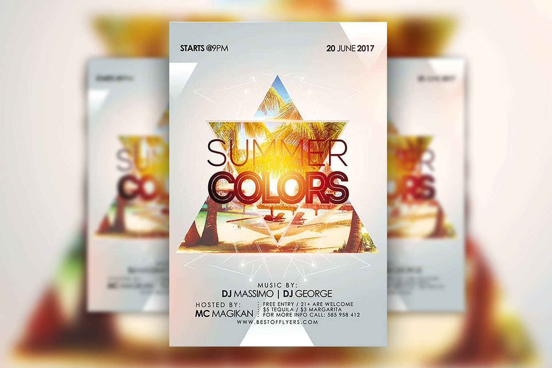 Summer Party Flyer Template Featuring Two Triangles FREE PSD