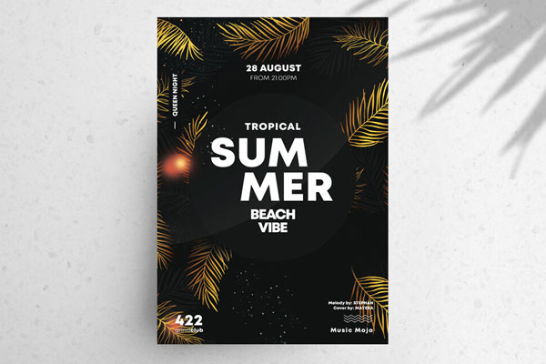 Summer Party Flyer Template in a Gold, Black Theme FREE PSD
