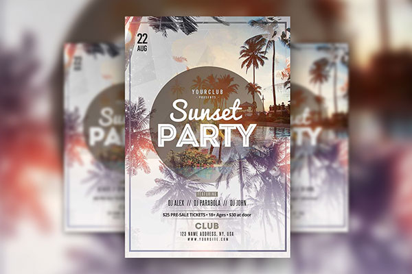 Summer Party Flyer Template with Palm Trees in Background FREE PSD
