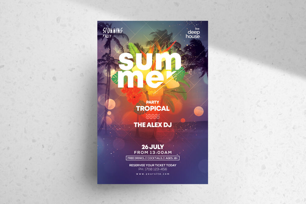 Summer Tropical Sunset Event Flyer FREE PSD