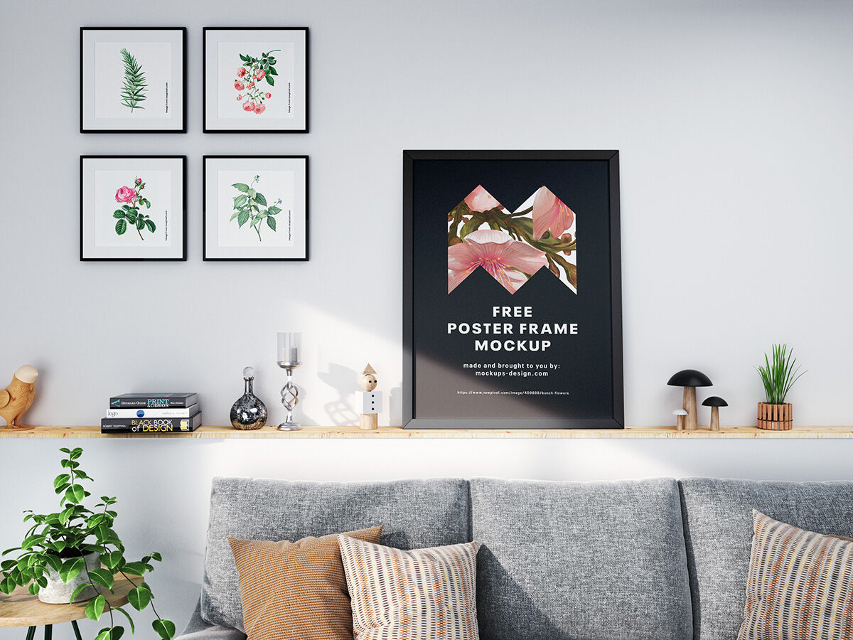 Super Realistic Poster Frame Mockup In A Room FREE PSD