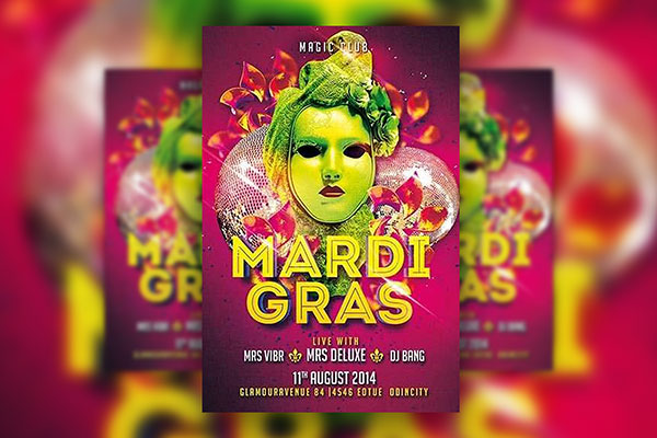 Template Indicating Green Mask of Mardi Gras Party Flyer FREE PSD