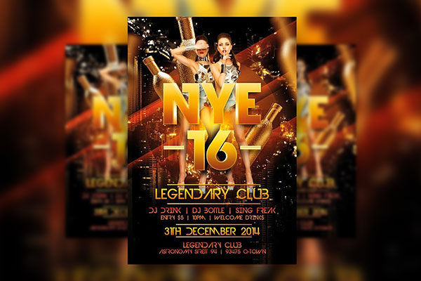 Template of a Golden New Year's Eve Flyer FREE PSD