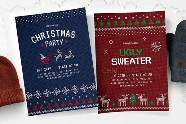 Ten Christmas Flyer Templates Featuring Knitted Sweater Theme FREE PSD