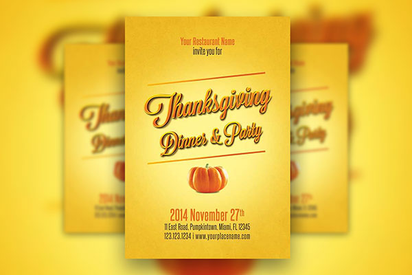 Thanksgiving Dinner Party Invitation Flyer Template FREE PSD