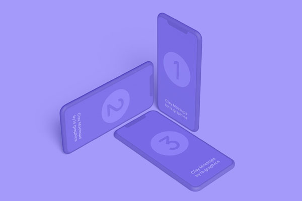 Three Clay iPhones Modeling Front Screen Mockup FREE PSD