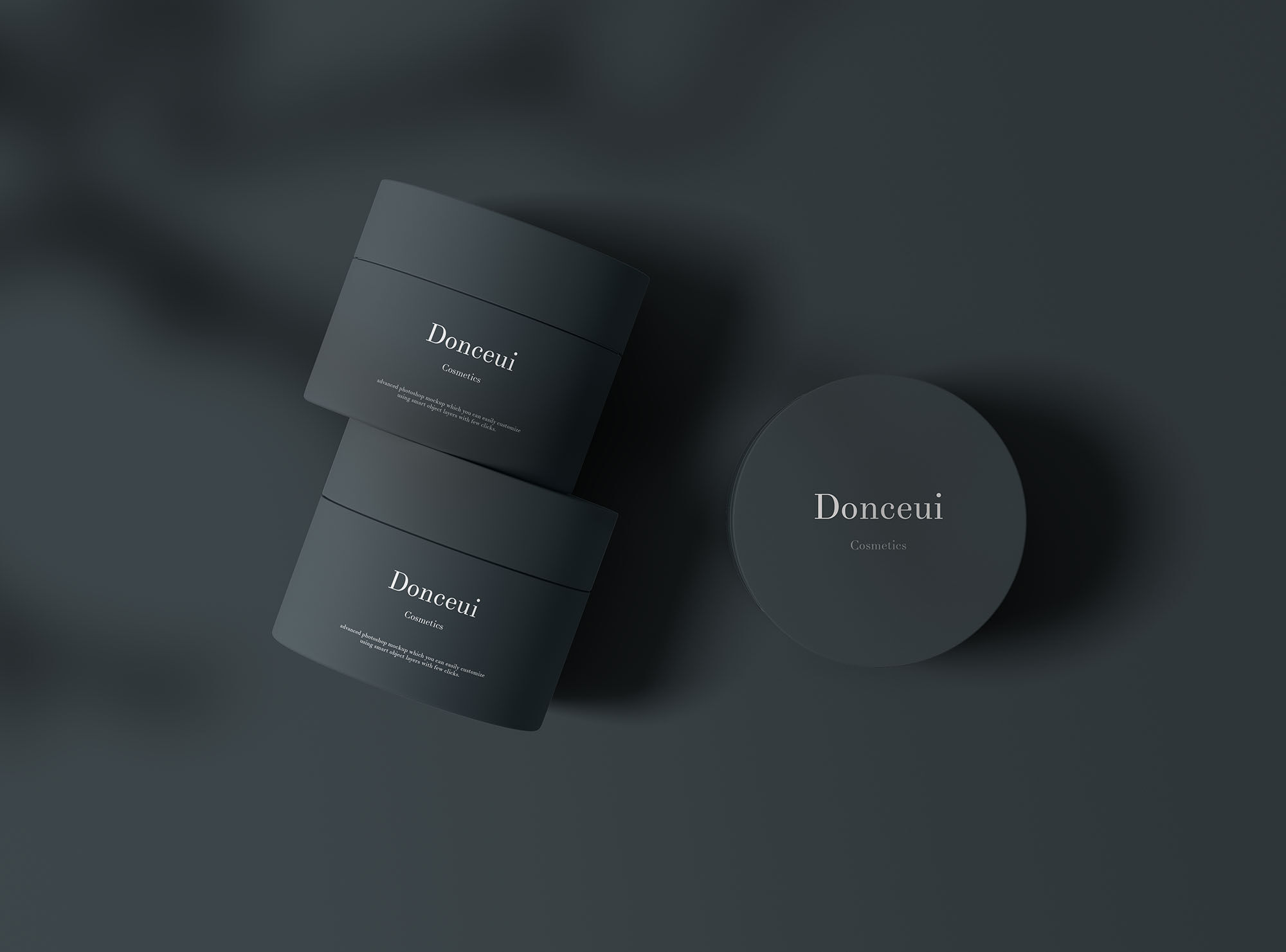 Three Cosmetic Jars Top and Front View with Overlaid Shadow Mockup FREE PSD