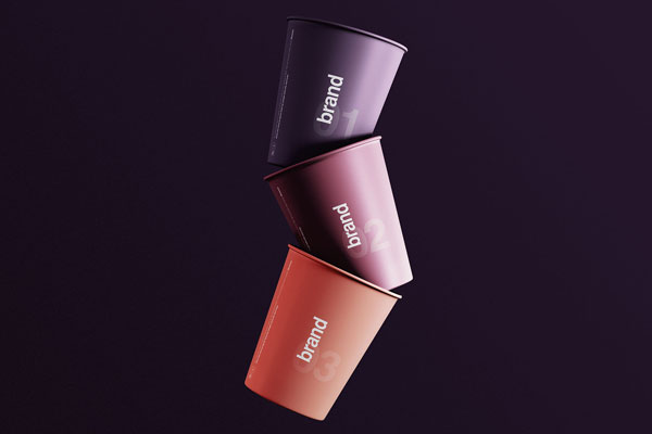 Three Floating Paper Cups without Lids or Straws Mockup FREE PSD