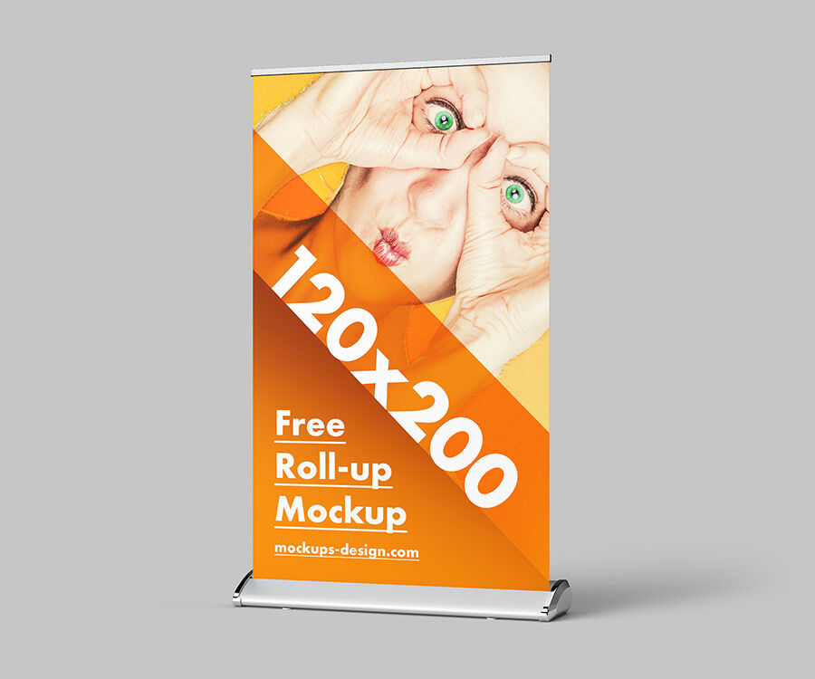 Three Roll-Up Mockup In Orange Color FREE PSD