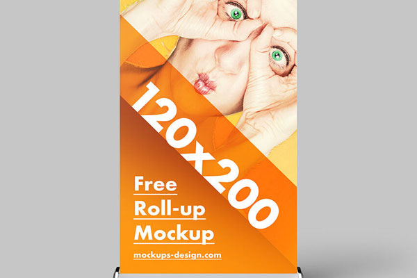 Three Roll-Up Mockup In Orange Color FREE PSD
