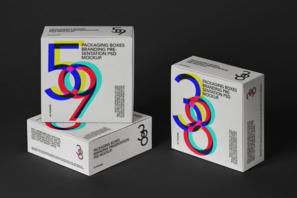 Three Square Packaging Box in Dark Environment Mockup FREE PSD