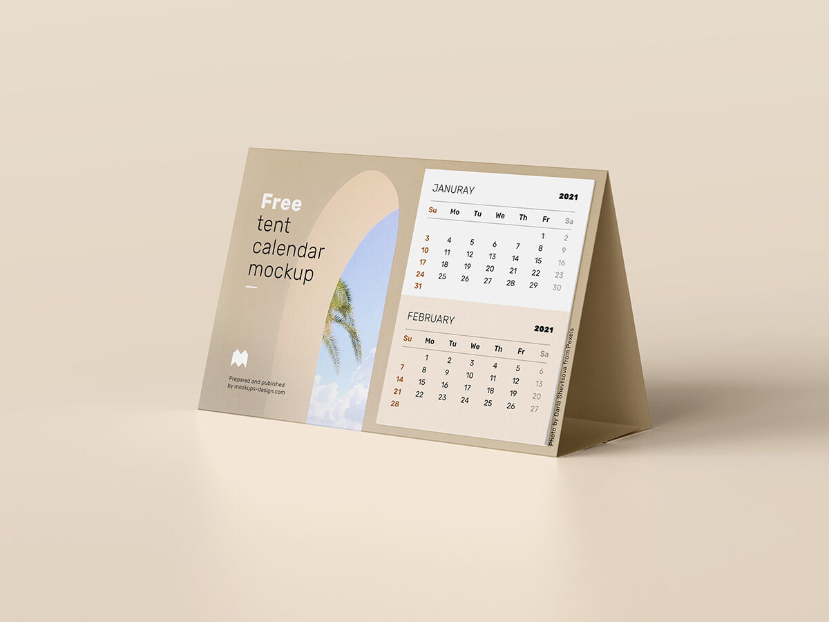 Tilted Tent Calendar with Plain Background Mockup FREE PSD