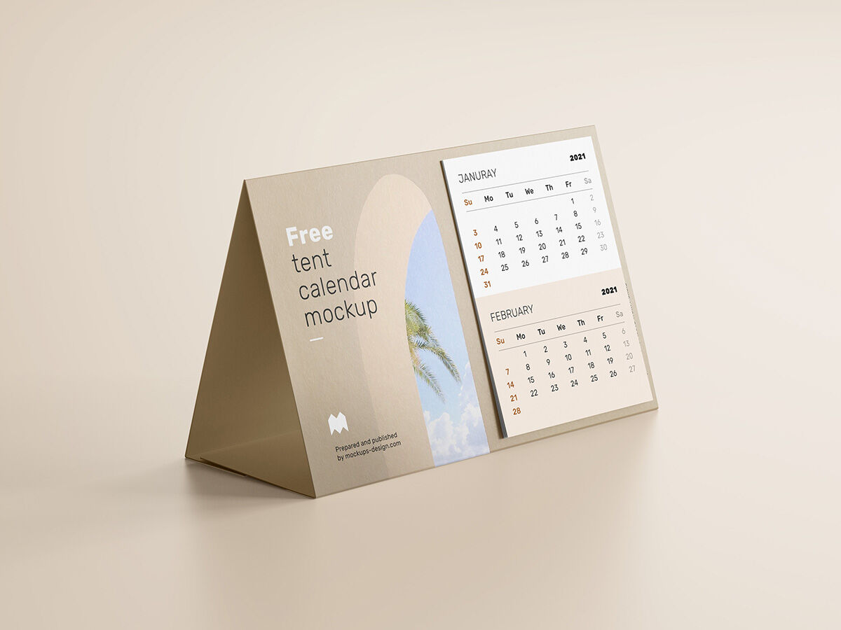 Tilted Tent Calendar with Plain Background Mockup FREE PSD