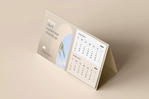 Tilted Tent Calendar with Plain Background Mockup Free Download ...