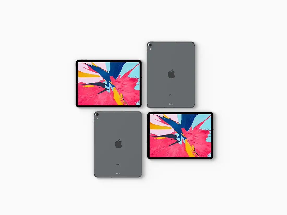 Top-View Four Isometric iPad Pro 2018 Mockup Set FREE PSD