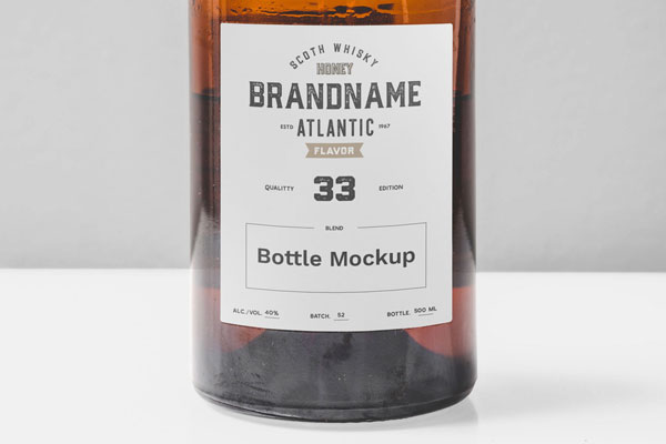 Transparent Amber Glass Bottle Mockup FREE PSD