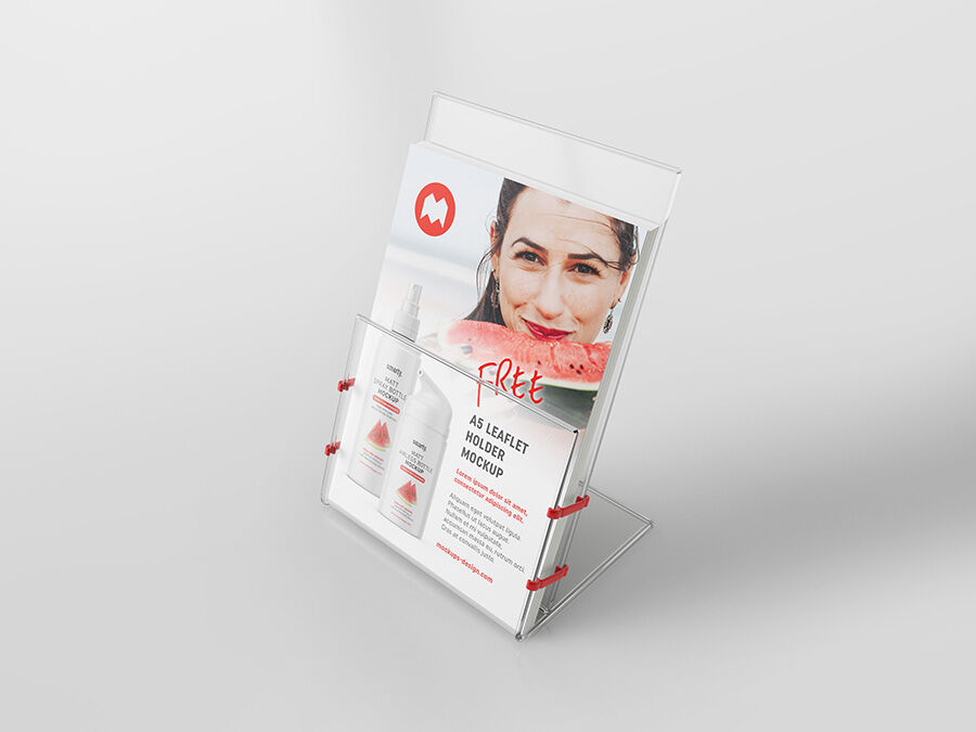 Transparent Leaflet Holder with Three Different Shots Mockup FREE PSD