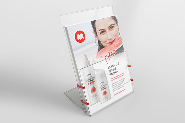 Transparent Leaflet Holder with Three Different Shots Mockup FREE PSD