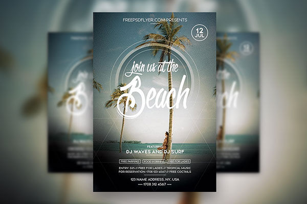Tropical Beach Party Invitation Flyer Template FREE PSD