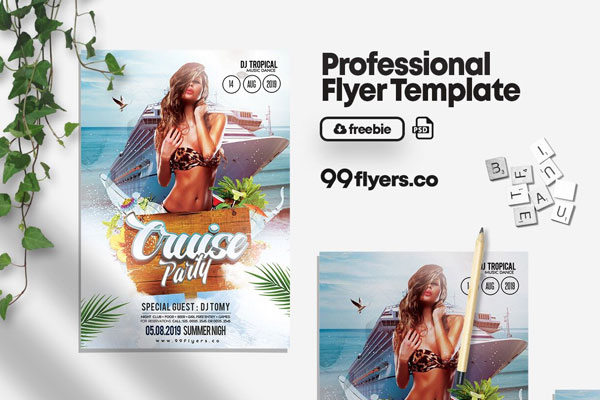 Tropical Cruise Party Flyer Template FREE PSD