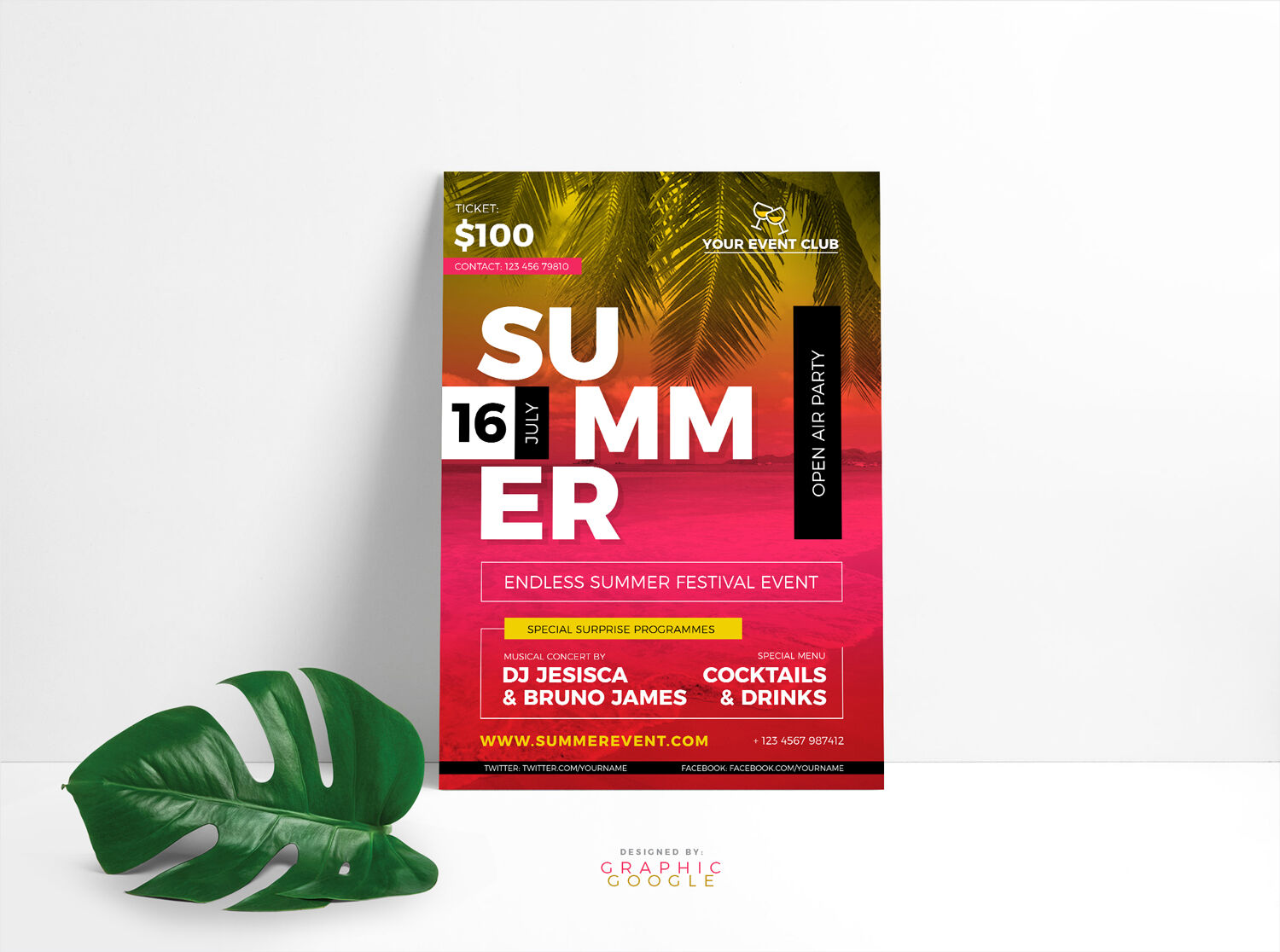 Tropical Summer Event Flyer Template FREE PSD