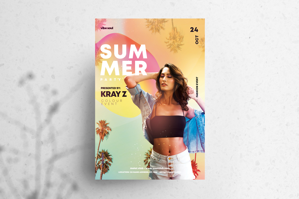 Tropical Summer Party Flyer Template with Hawaii Effects FREE PSD