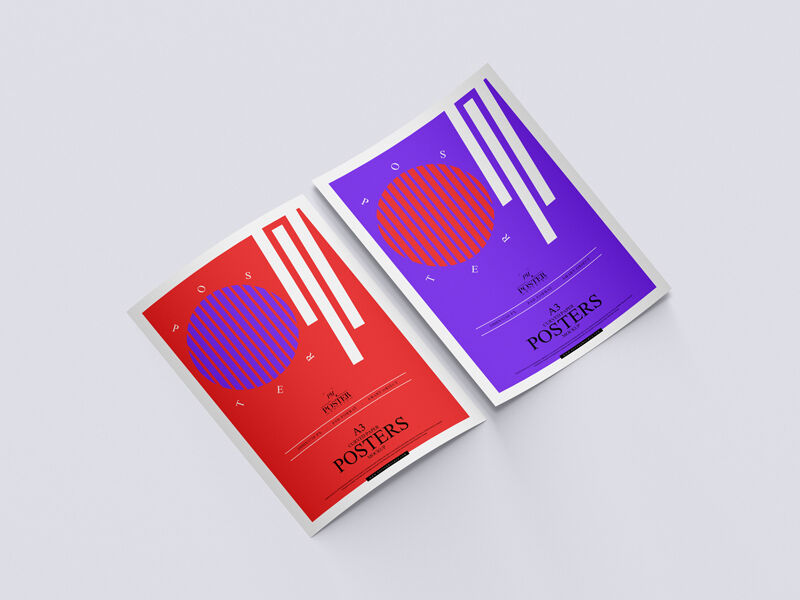 Two Curved Posters Mockup On A Red Background FREE PSD