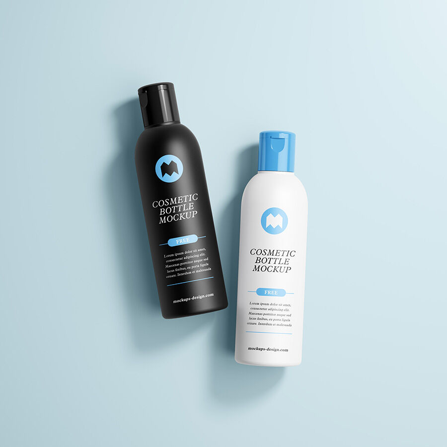 Two Different Angles of Cosmetic Bottles Mockup Set FREE PSD