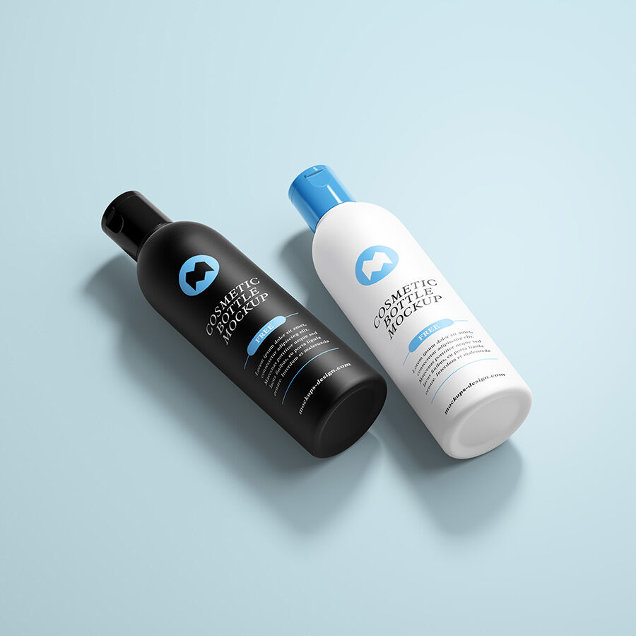 Two Different Angles of Cosmetic Bottles Mockup Set FREE PSD