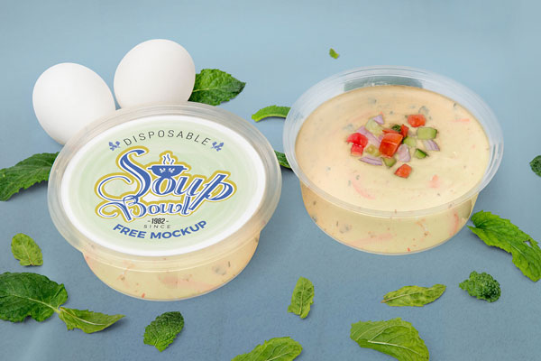 Two Disposable Soup Bowl Mockup FREE PSD