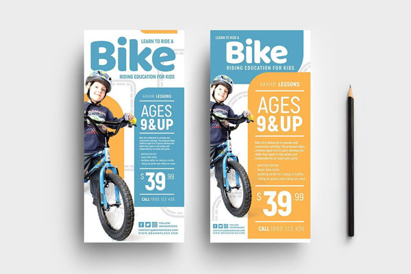 Two DL Cards and One A4 School Event Flyer Templates Featuring a Boy Cycling FREE PSD