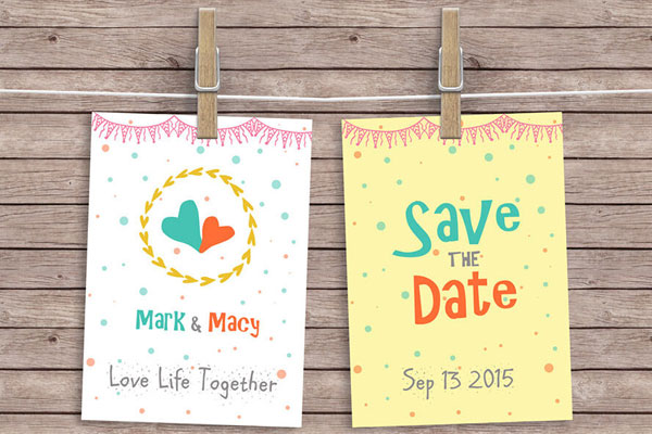 Two Hanging Cards Mockup With Clothepins FREE PSD