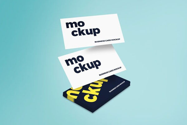 Two Levitating Business Card over a Stack of Cards Mockup FREE PSD