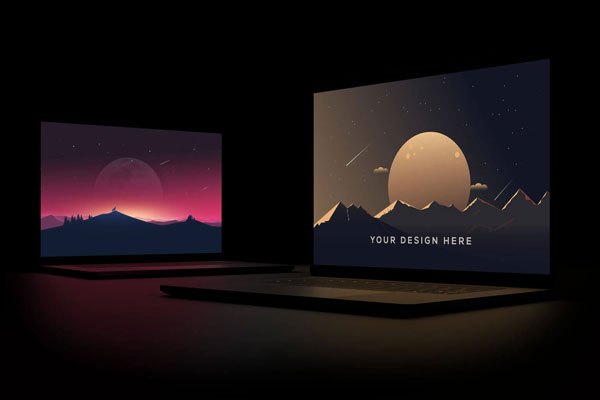 Two Notebook Devices in the Dark Mockup FREE PSD