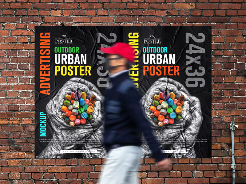 Urban Bricks Wall Poster Mockup FREE PSD