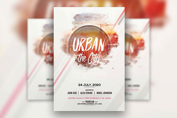 Urban Party Flyer Template Featuring the Sunset of a City FREE PSD