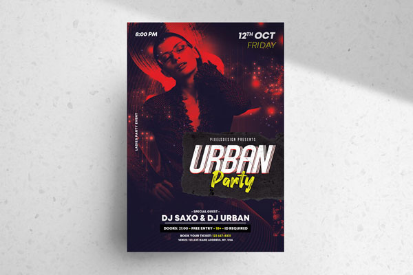 Urban Party Flyer Template with a City View Background FREE PSD