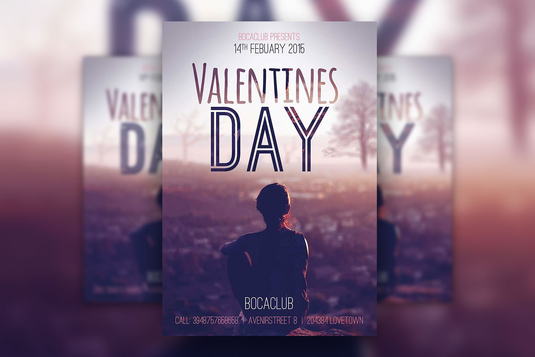 Valentines Day Party Flyer Template Featuring a Bright Scene FREE PSD