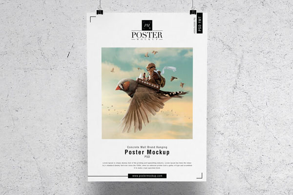 Vertical Poster Hanging From Two Ropes Mockup With Concrete Environment FREE PSD