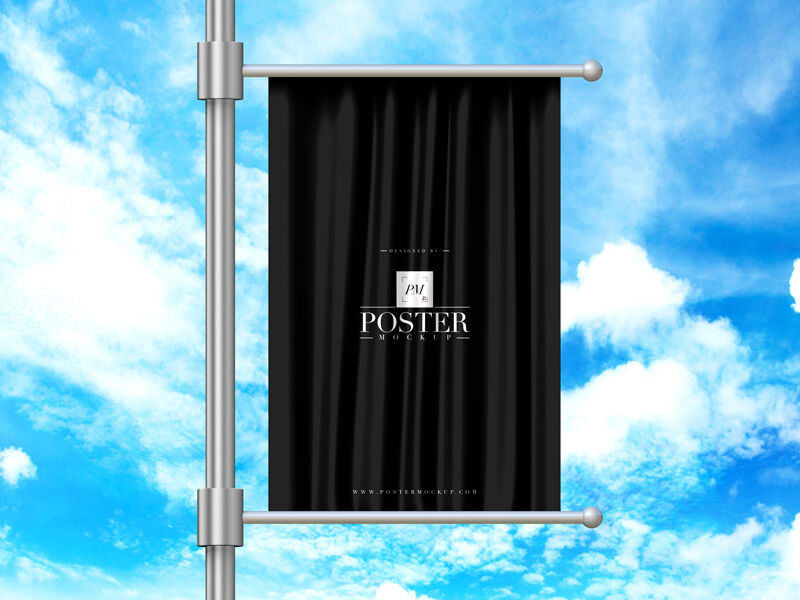 Vertical Street Poster Mockup Fixing with Flagpole FREE PSD