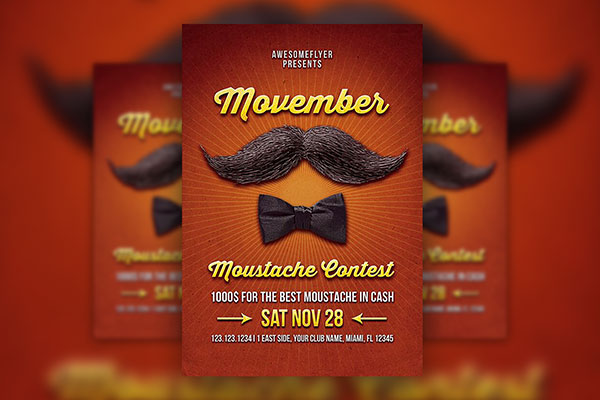 Vintage Movember Mustache Contest Flyer Template FREE PSD
